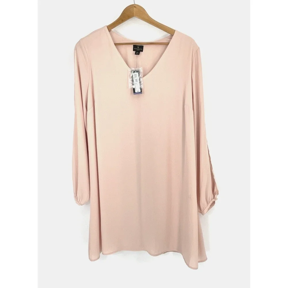 NWT Worthington Womens Dress PXL Shift Rose Smoke Open‎ Sleeves Lined